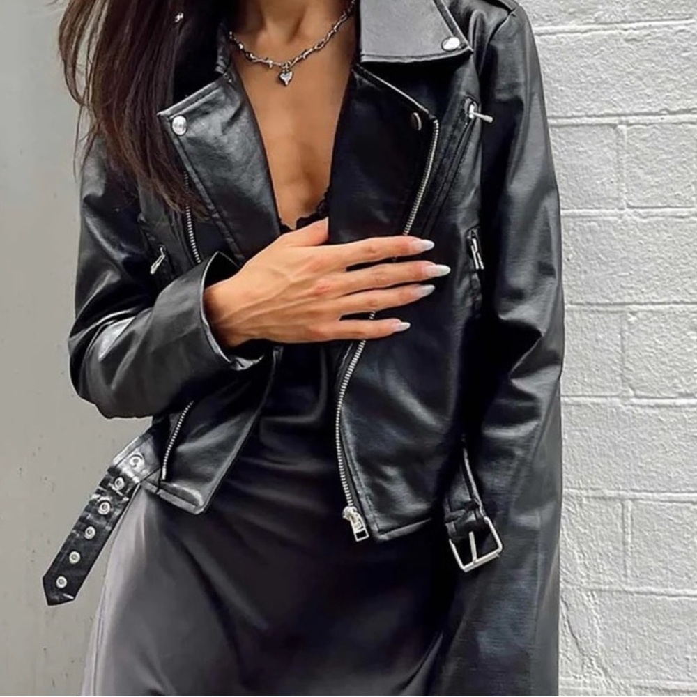 Women's Black Faux Leather Biker Jacket